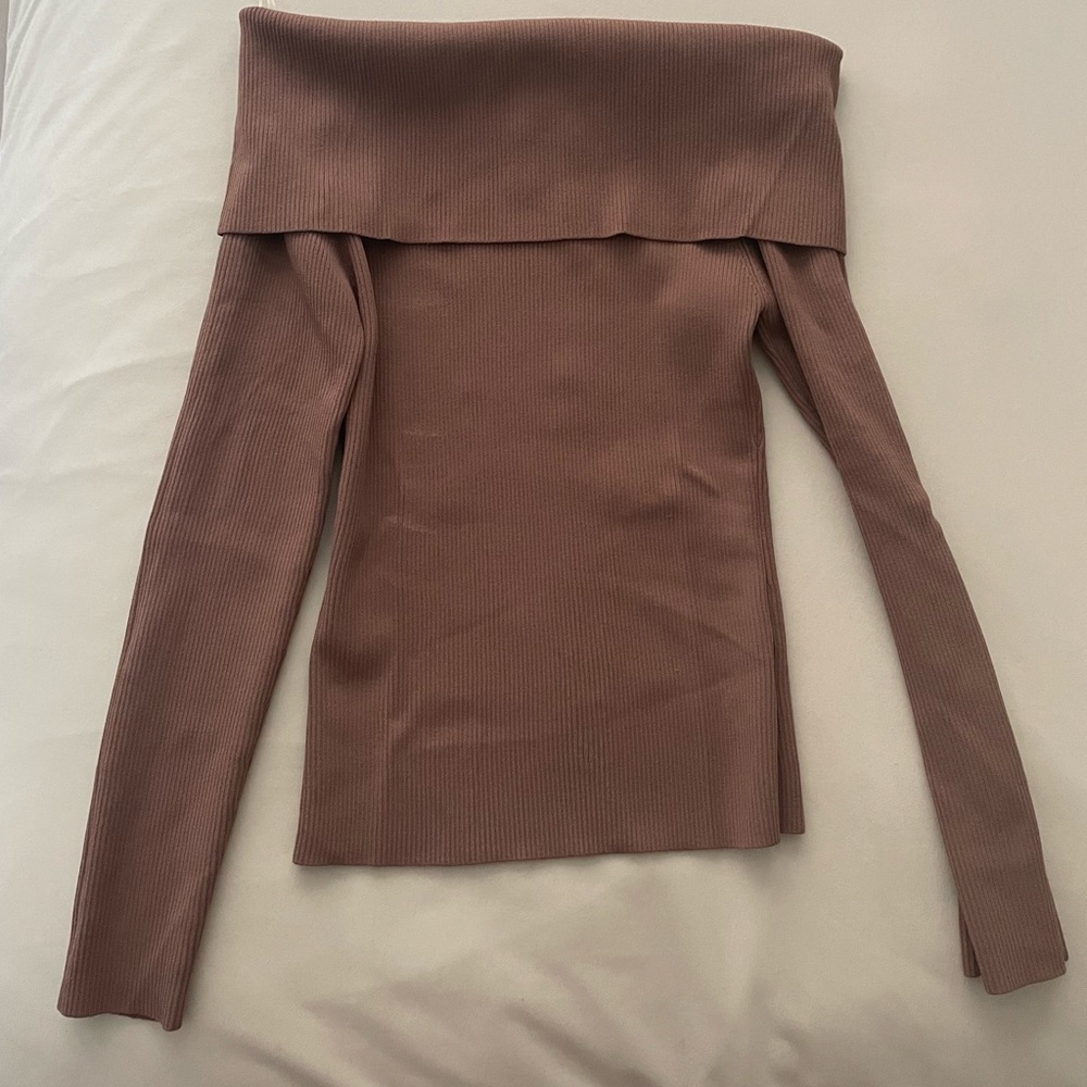 Aritzia Off-the-Shoulder Sweater in Brown